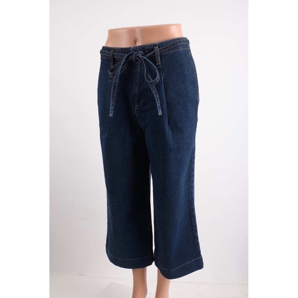 Boden Denim Wide Leg Culottes Jeans Cropped Dark Wash Belted Size 10R